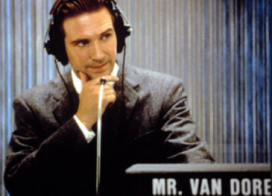 Ralph Fiennes as Charles Van Doren, the more "likable" contestant.